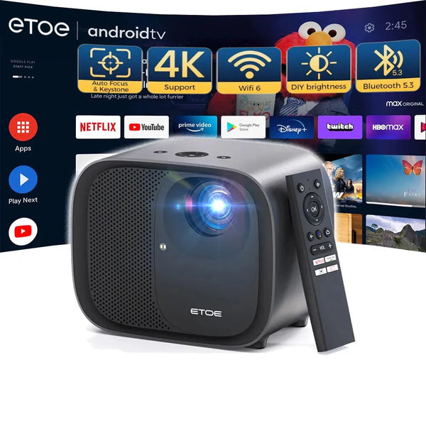 ETOE E3 Pro Android TV Projector – Full HD 1080P, 600 ANSI Lumens, Dolby Audio, Auto Focus, Bluetooth, Wi - Fi - ETOE Projector